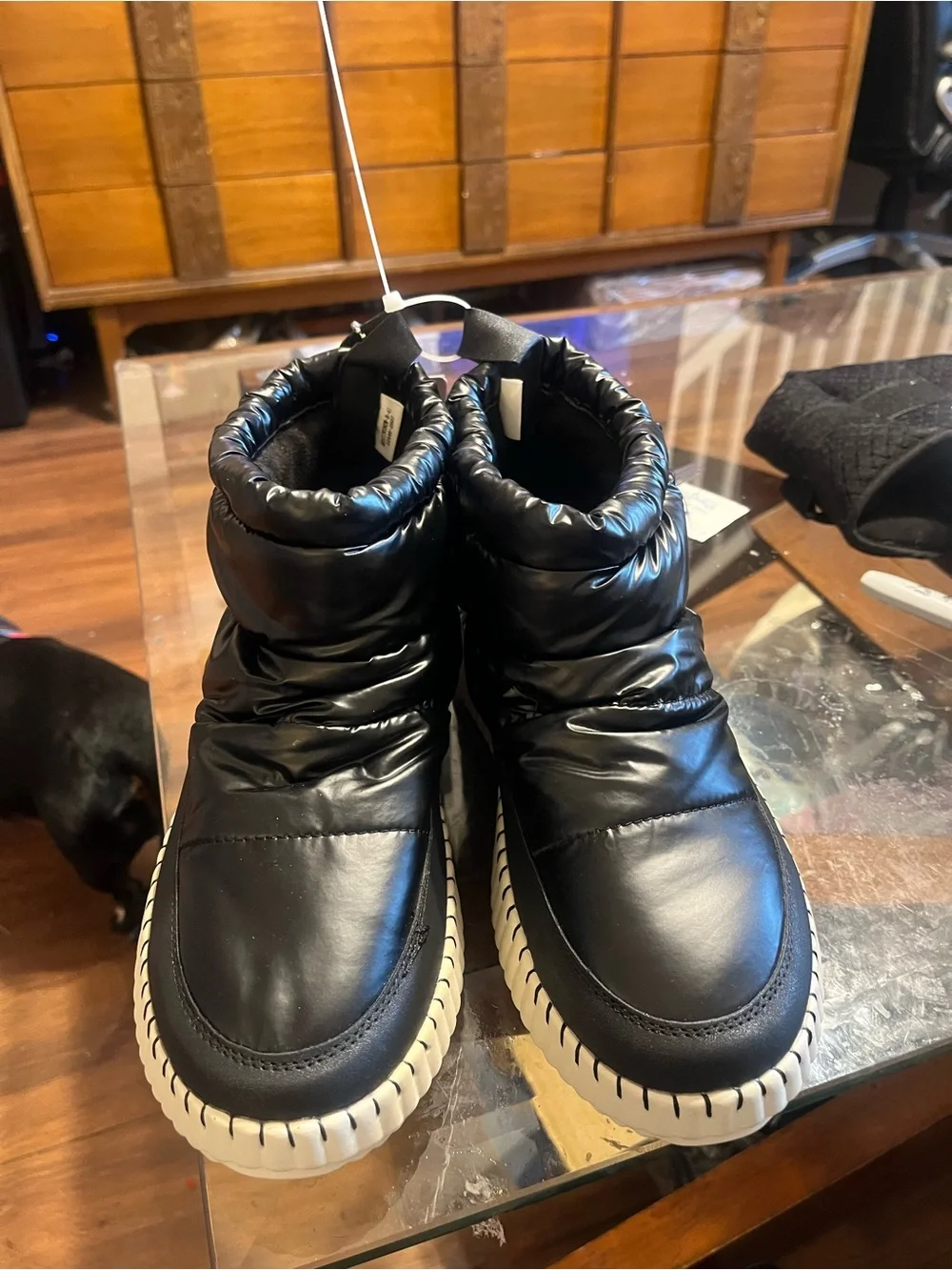 Patrizia Black Puffer water proof Ankle Winter Boots with White Platform Sole